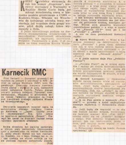 41.Rajd Monte Carlo (MC). 1 eliminacja.  21-29.01.1972r.
