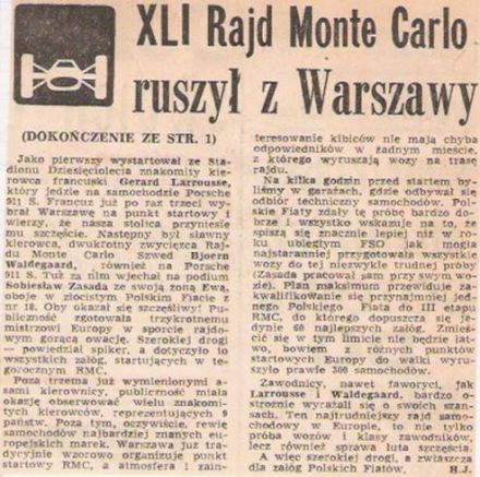 41.Rajd Monte Carlo (MC). 1 eliminacja.  21-29.01.1972r.