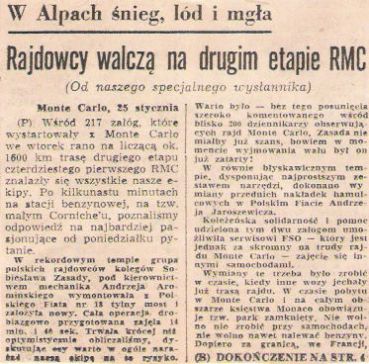 41.Rajd Monte Carlo (MC). 1 eliminacja.  21-29.01.1972r.