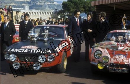 Zwycięzcy rajdu Sandro Munari i Mario Mannucci na samochodzie Lancia Fulvia 1.6 HF.