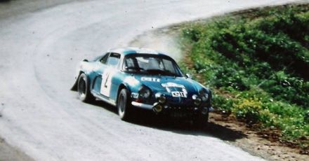 Jean Luc Therier i Claude Roure na samochodzie Alpine Renault A 110 / 1600.