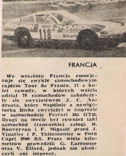 17. Tour de France Automobile (F). 8 eliminacja.  22-24.09.1972r.