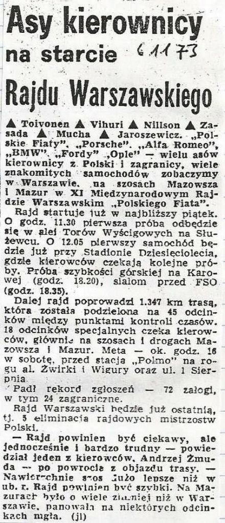 Rajd Warszawski 1973r