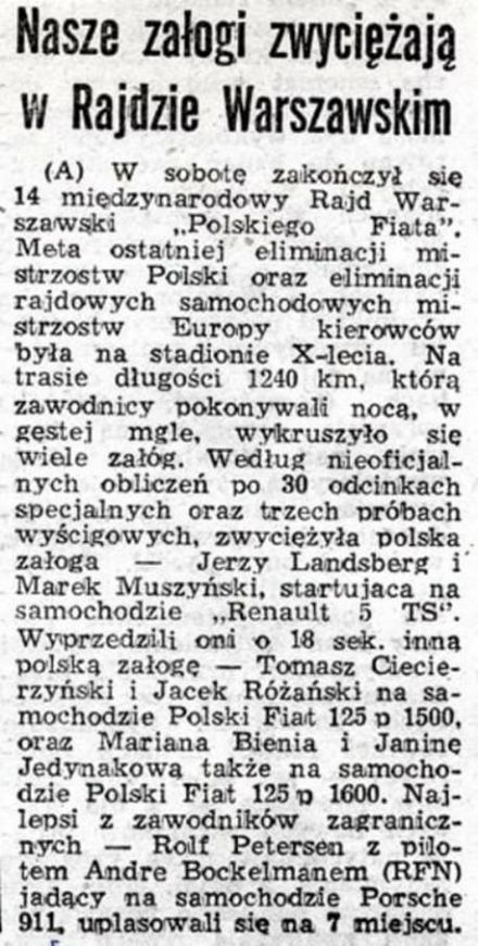 Rajd Warszawski - 1976r