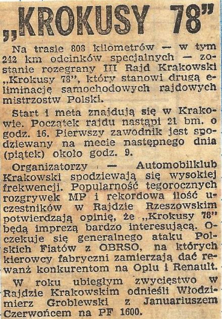 Rajd Krakowski Krokusy - 1978r