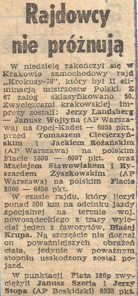 Rajd Krakowski Krokusy - 1978r