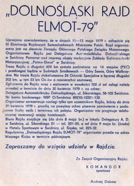 8 Dolnośląski Rajd Elmot - 1979r