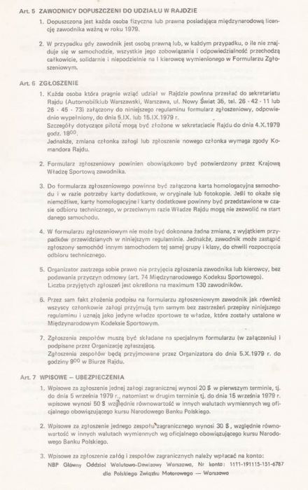 17 Rajd Warszawski „Polskiego Fiata”. 5 eliminacja. 5-7.10.1979r.