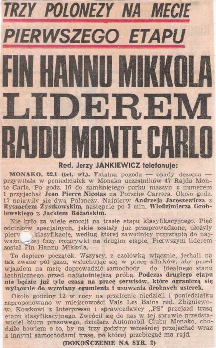 47 Rallye Monte Carlo (MC) - 1 eliminacja
