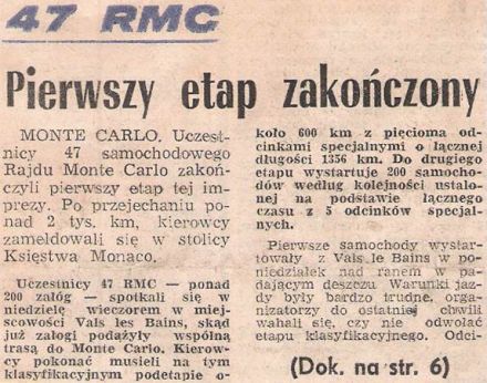 47 Rallye Monte Carlo (MC) - 1 eliminacja