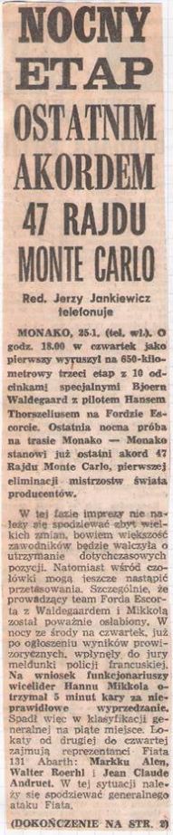 47 Rallye Monte Carlo (MC) - 1 eliminacja