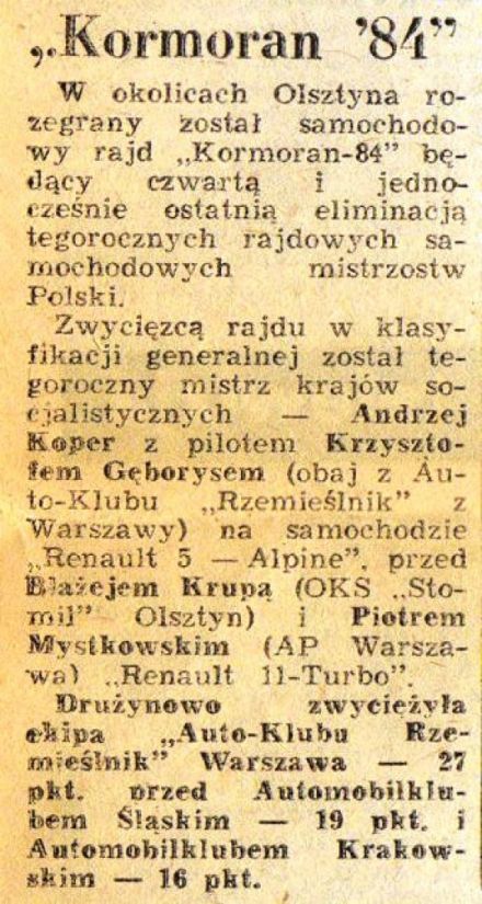 Rajd Kormoran - 1984r