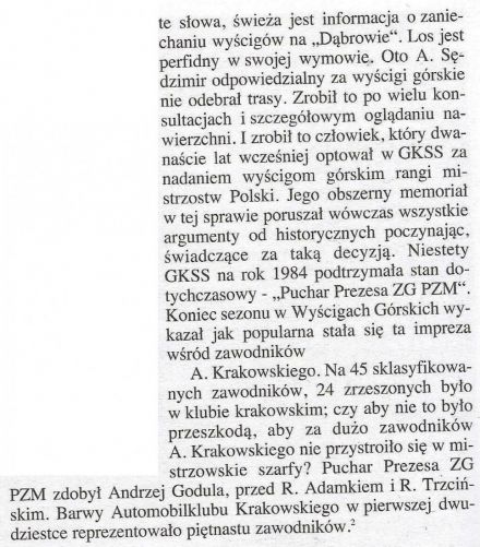 Podsumowanie sezonu wyścigów górskich - 1984r.