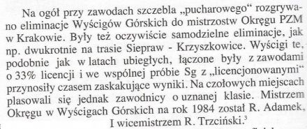 Podsumowanie sezonu górskich mistrzostw okręgu Krakowskiego - 1984r.